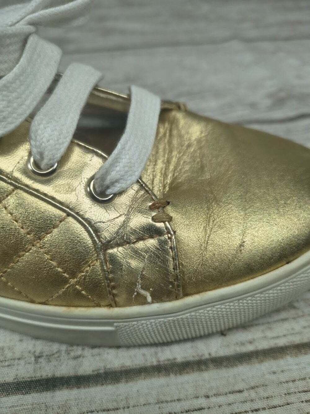 Kurt Geiger Metallic Gold Quilted Embellished Sneakers Size 38 - Picture 10 of 14